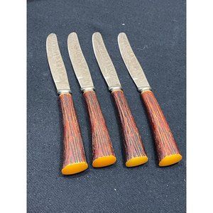 Vintage Steak Grill Bar-BQ Faux Horn Knives Set of 4 Knives / Bakelite